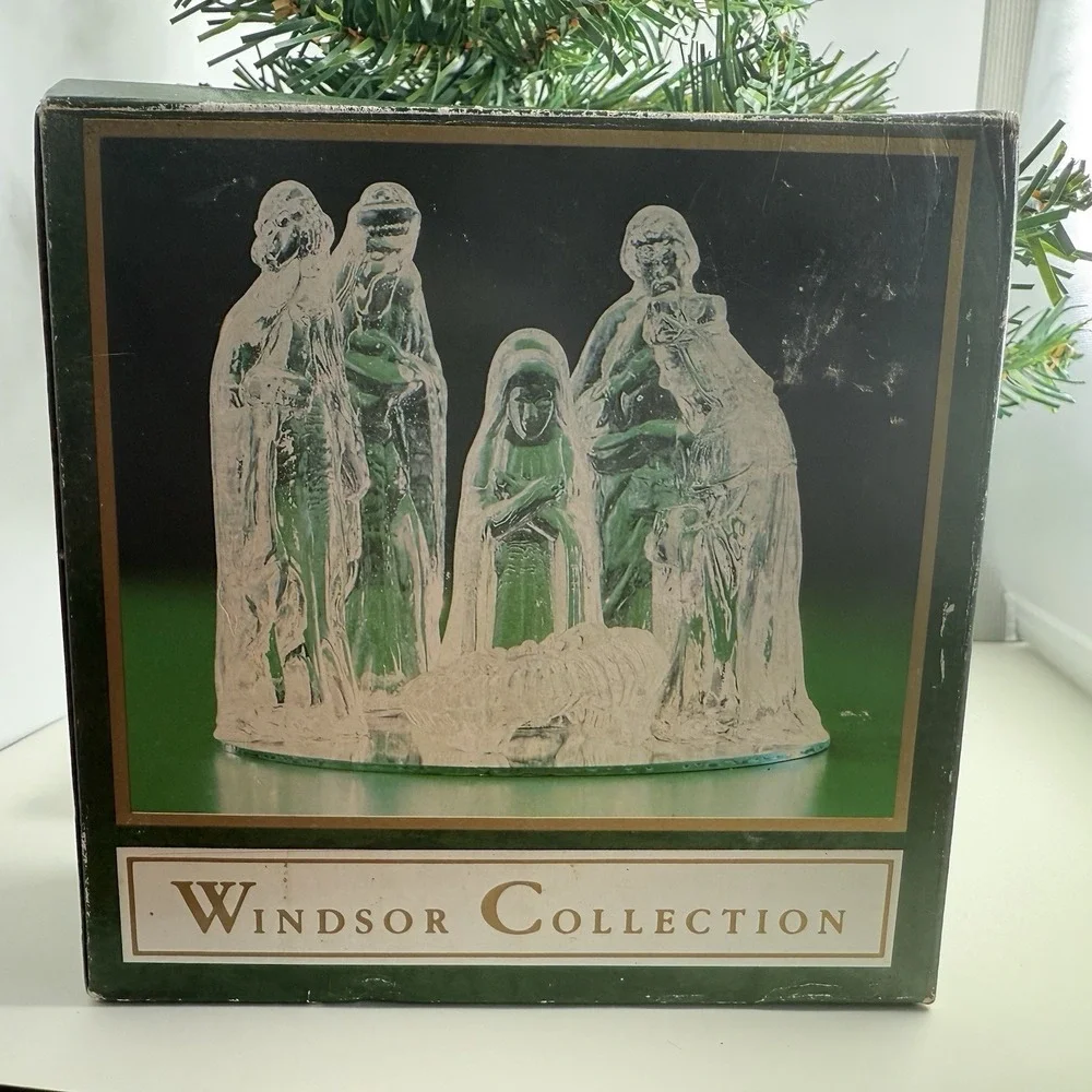 Vintage Windsor Collection Clear Glass Nativity‎ Set 6 Piece With Mirror Base